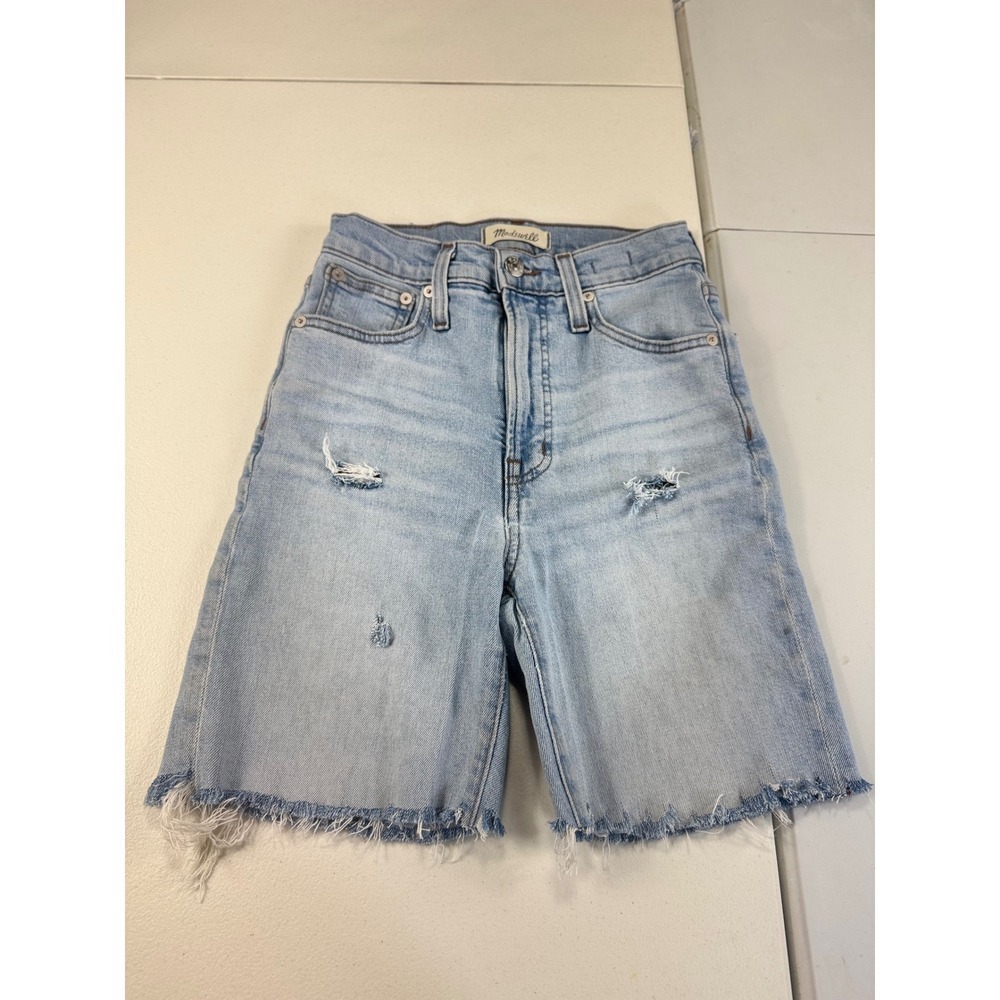Madewell Perfect Vintage‎ Denim Shorts Raw Hem Distressed Light Wash Size 23